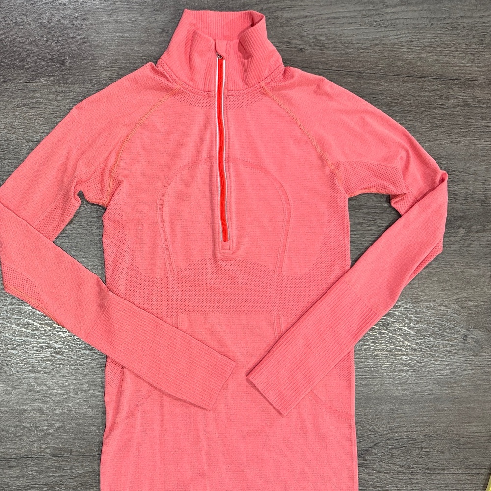 Lululemon 1/4 Quarter Zip Pullover Shirt Coral Lightweight Size 6